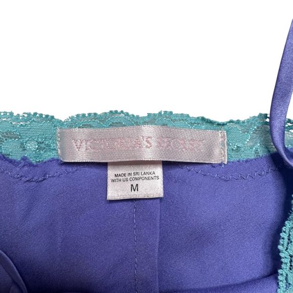 VICTORIAS SECRET Y2K Purple Teal Satin Lace Trimmed Dress Nightgown Size Medium - Picture 6 of 11